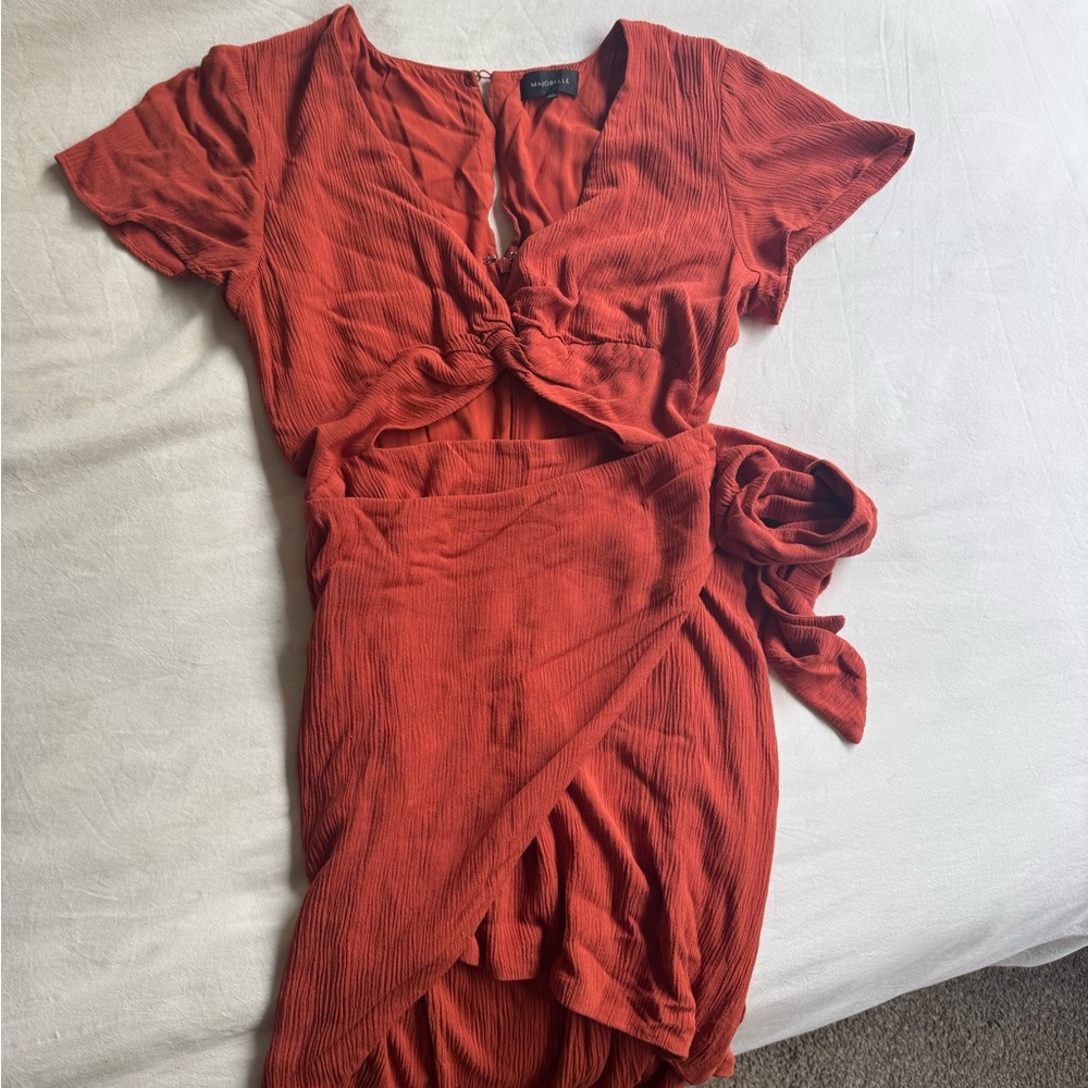 Majorelle Evelyn Dress in Terracotta Orange Small